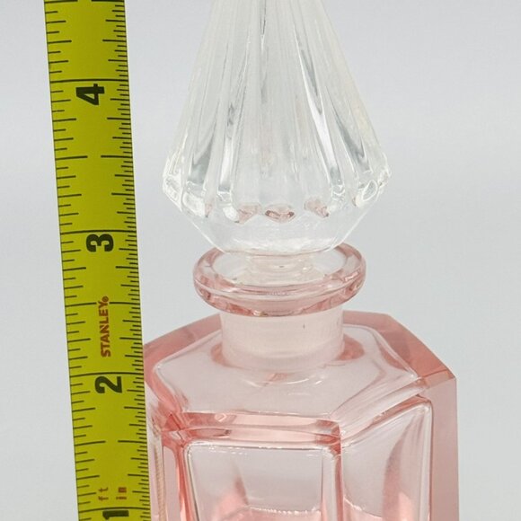 Pink Glass Hexagonal Perfume Bottle Clear Diamond Shaped Stopper Czech 5 inch - Picture 8 of 8